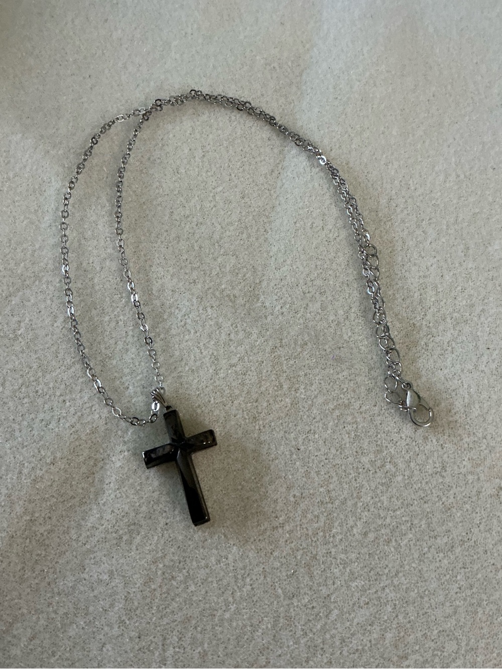 Silver Chain Necklace with Black Cross Pendant - 22”